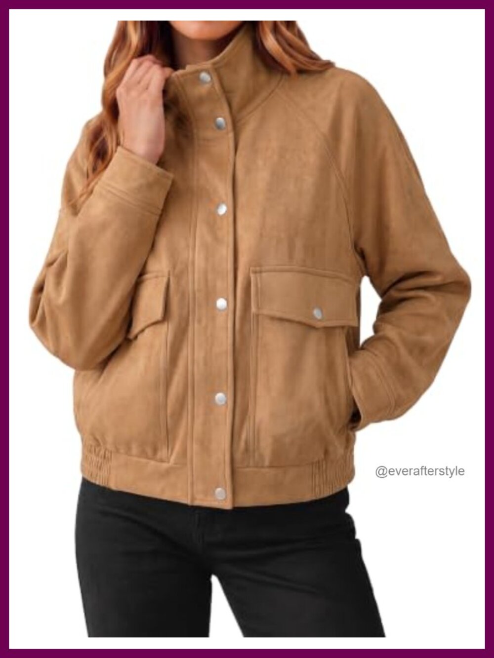 Faux Suede Stand Collar Zip Up Bomber Jacket Coat